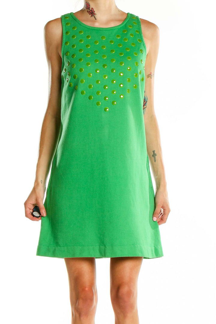 Front view of green Juicy Couture mini dress with sequin detailing