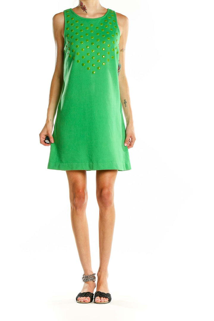 Front view of green Juicy Couture mini dress with sequin detailing