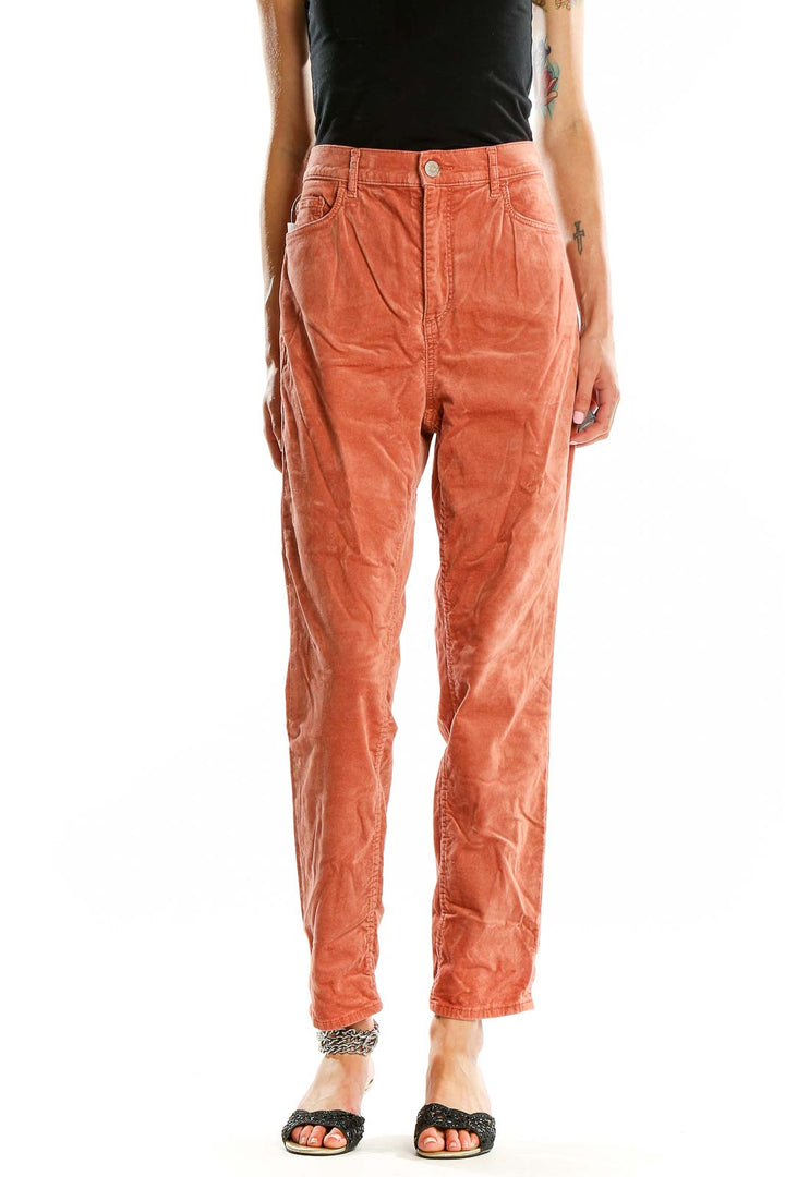 Orange Corduroy Ankle Length Pants