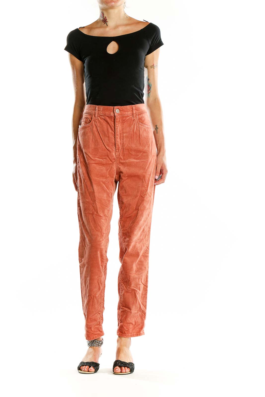 Orange Corduroy Ankle Length Pants