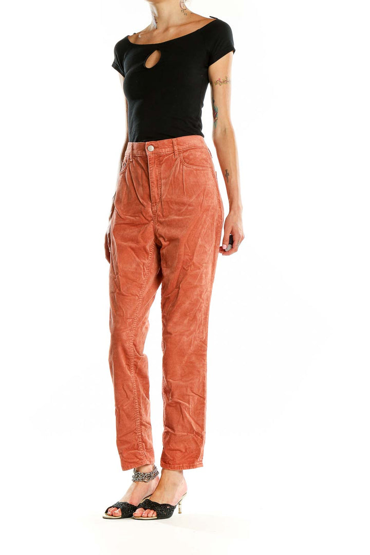 Orange Corduroy Ankle Length Pants