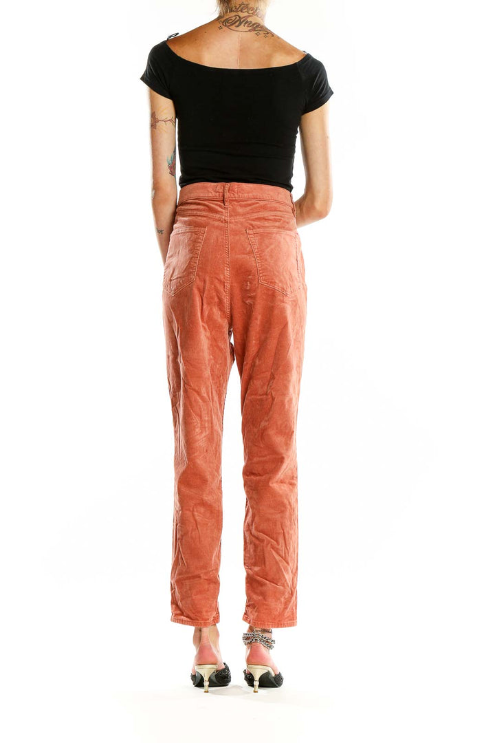 Orange Corduroy Ankle Length Pants