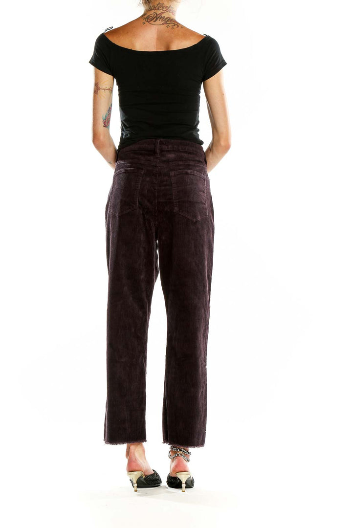 Back view of LOFT dark brown corduroy wide-leg cropped pants