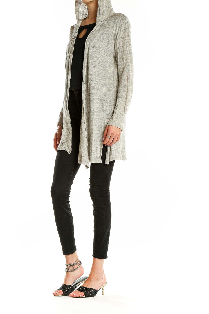 Front view of Cynthia Rowley gray hooded linen cardigan