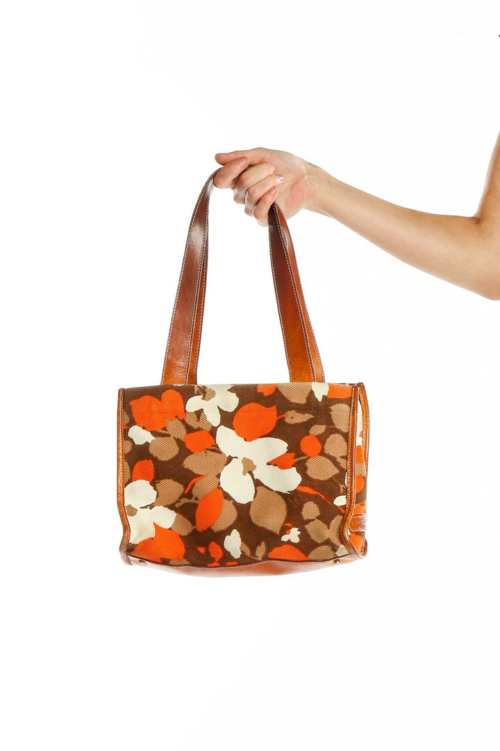 Brown Orange Floral Print Bag