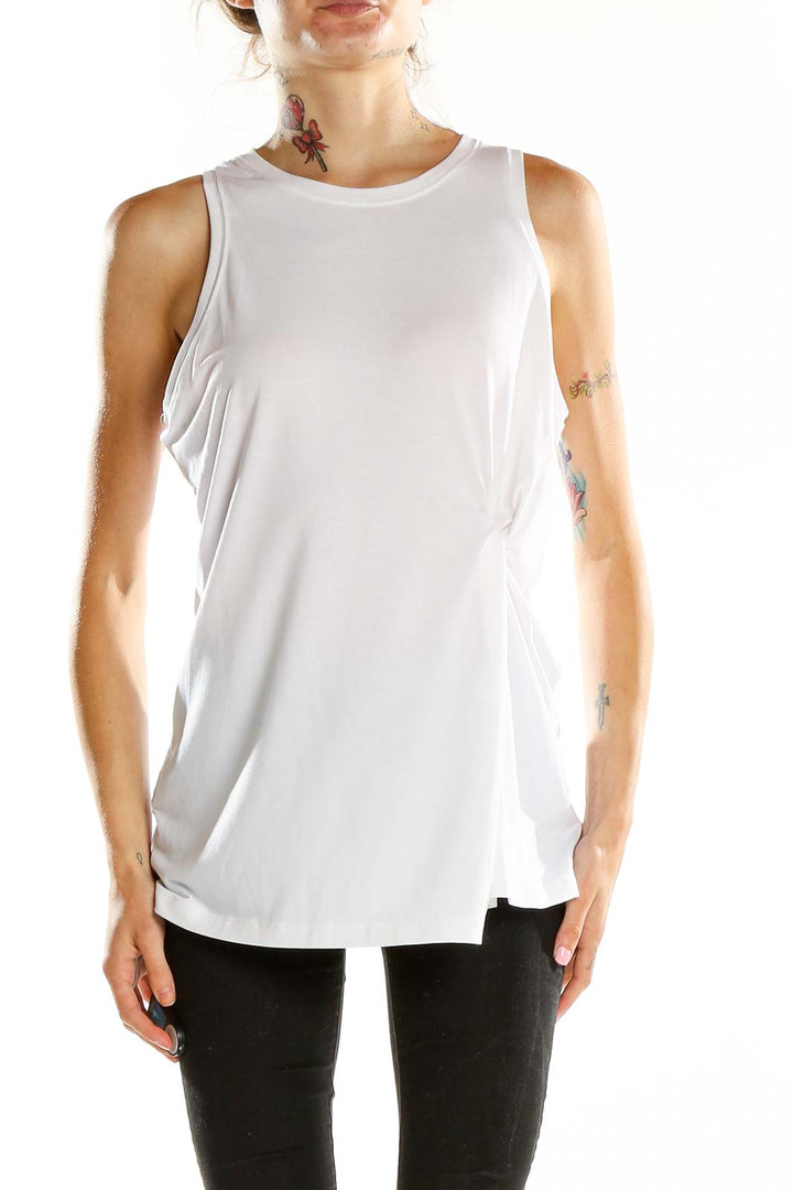 Front view of white Athleta sleeveless athletic tank top