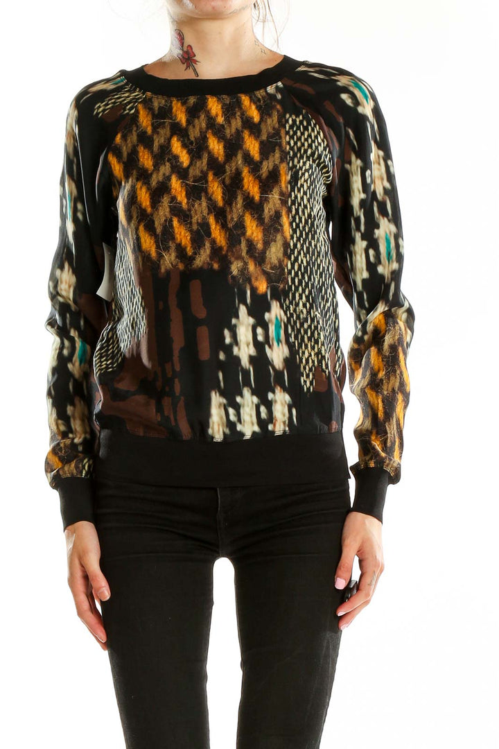 Front view of Trina Turk multicolor abstract print silk blouse