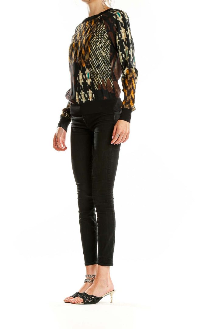 Front view of Trina Turk multicolor abstract print silk blouse