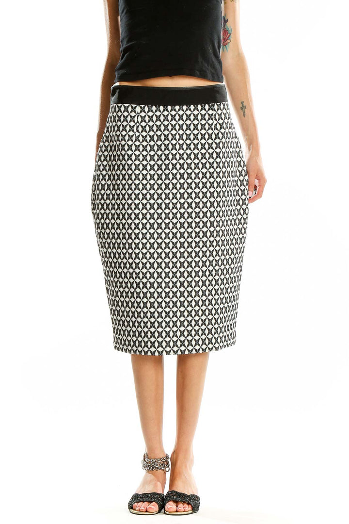 White Black Printed Pencil Skirt