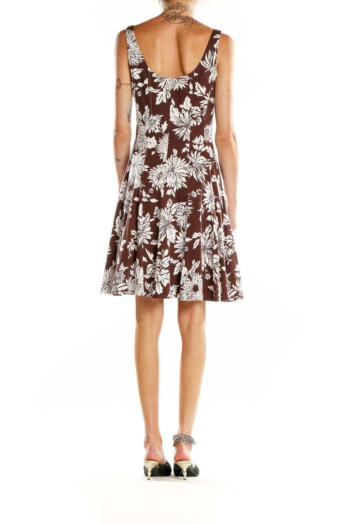 Brown Flare Floral Print Dress