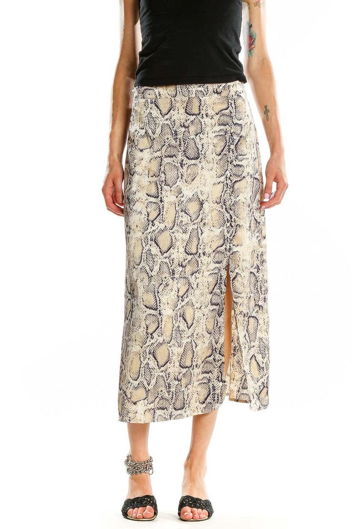 Beige Animal Print Midi Skirt