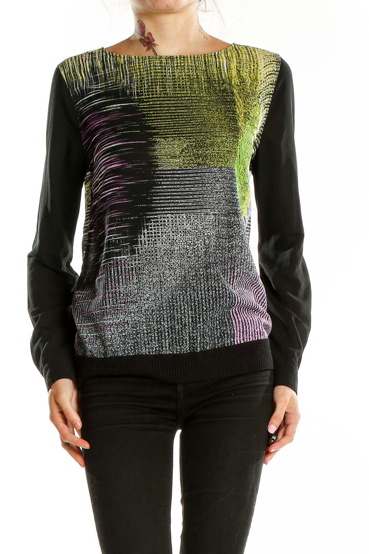 Back view of Calvin Klein Jeans abstract print long sleeve top showing full pattern