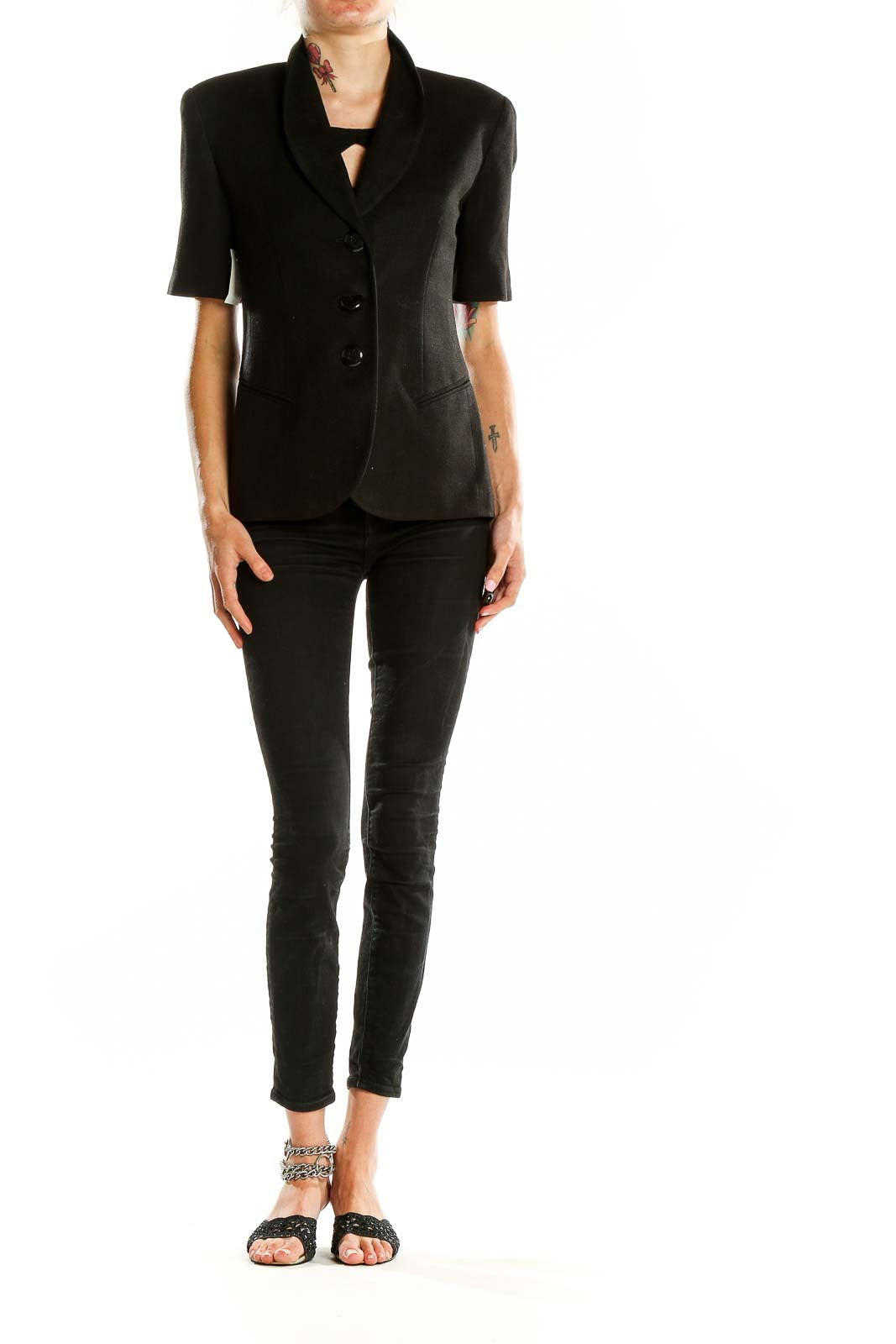 Black Short-Sleeve Tailored Blazer