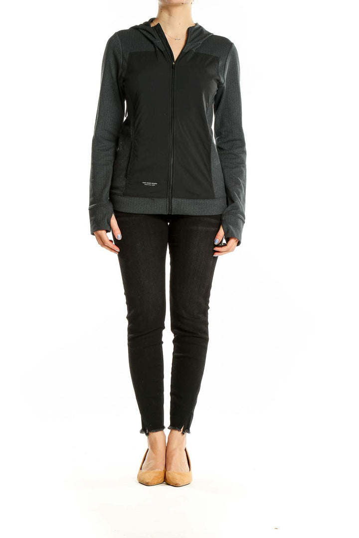 Front view of black GIRO SPORT DESIGN zip-up hooded jacket