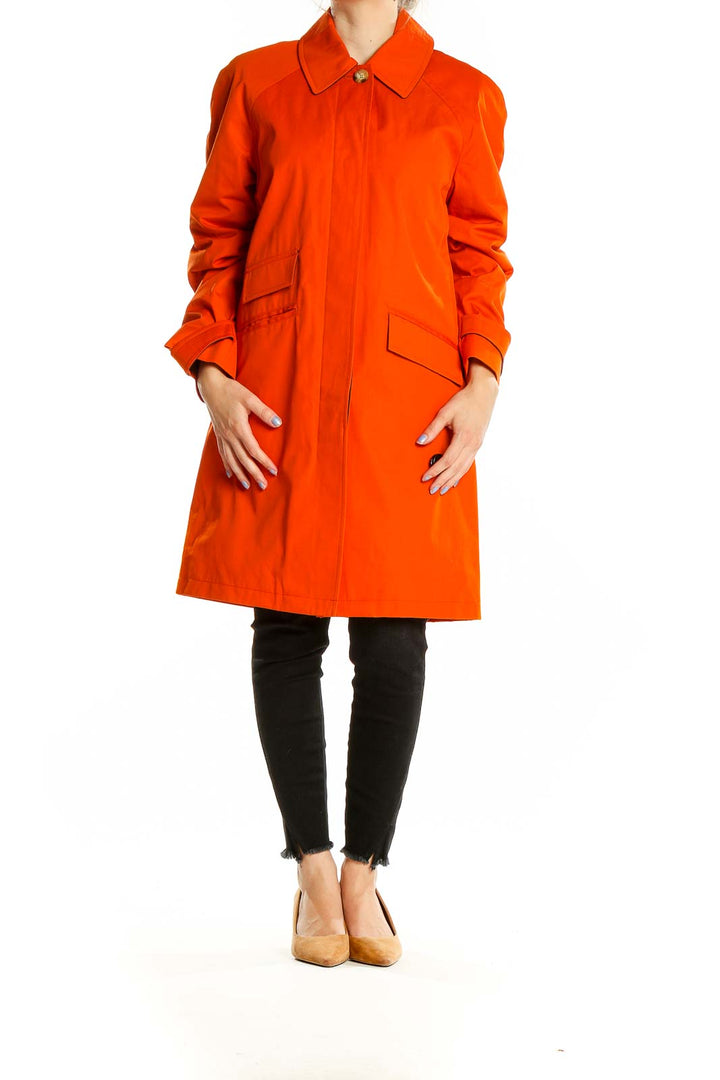 Front view of orange MICHAEL Michael Kors wool blend long coat