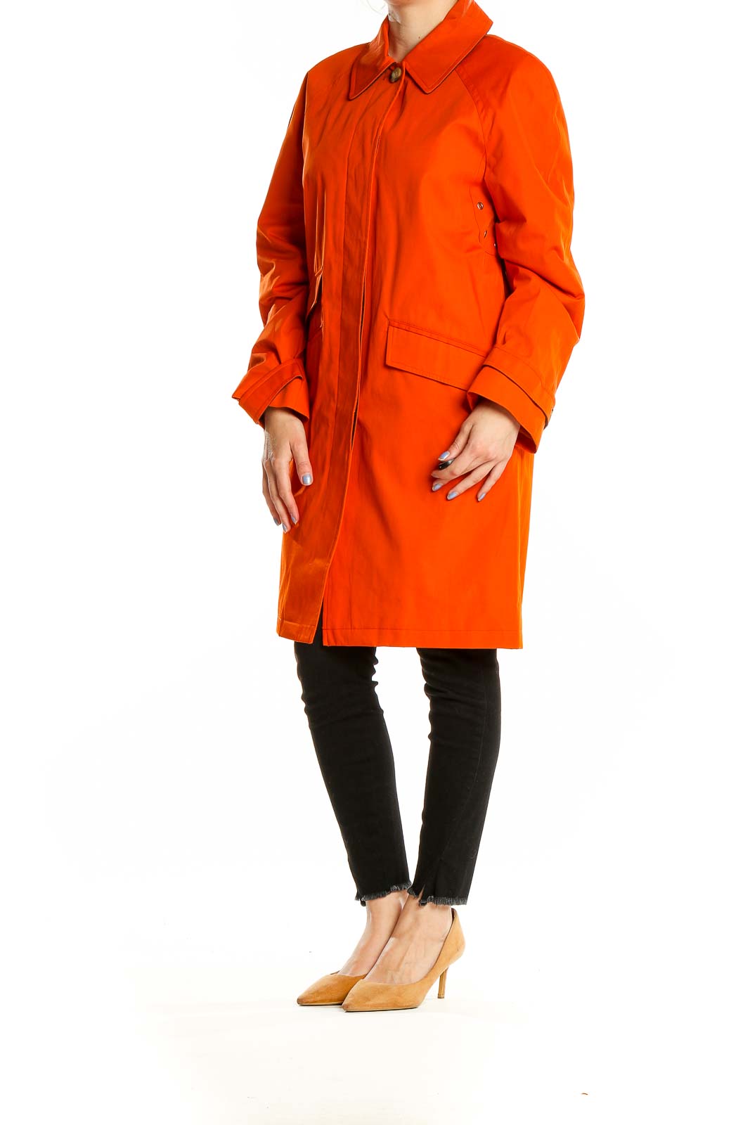 Front view of orange MICHAEL Michael Kors wool blend long coat