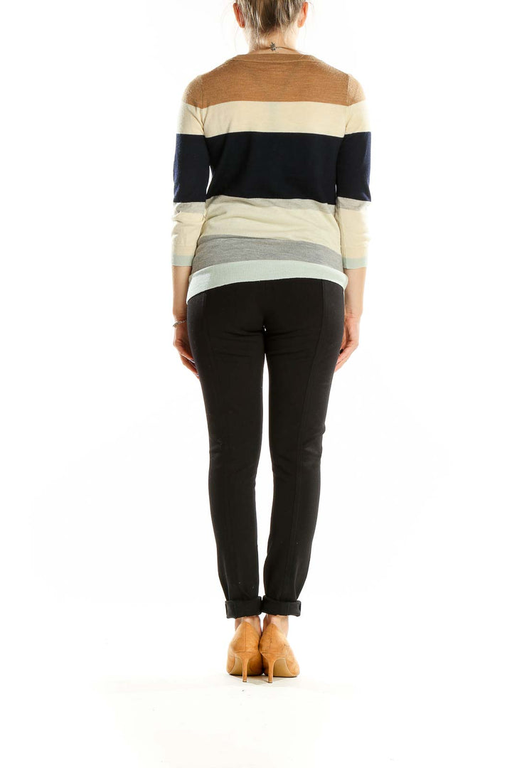 Back view of J.Crew multicolor striped Merino wool sweater