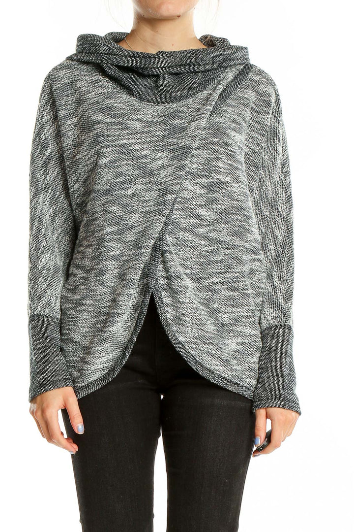 Front view of gray marled wrap-style hoodie by Calvin Klein Performance