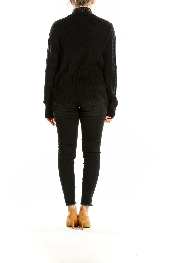 Black Cable Knit Zip Up Sweater