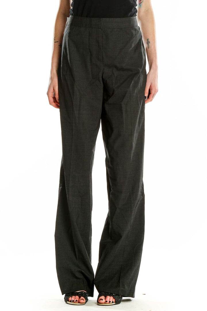 Front view of Lafayette 148 New York charcoal gray wide-leg trousers