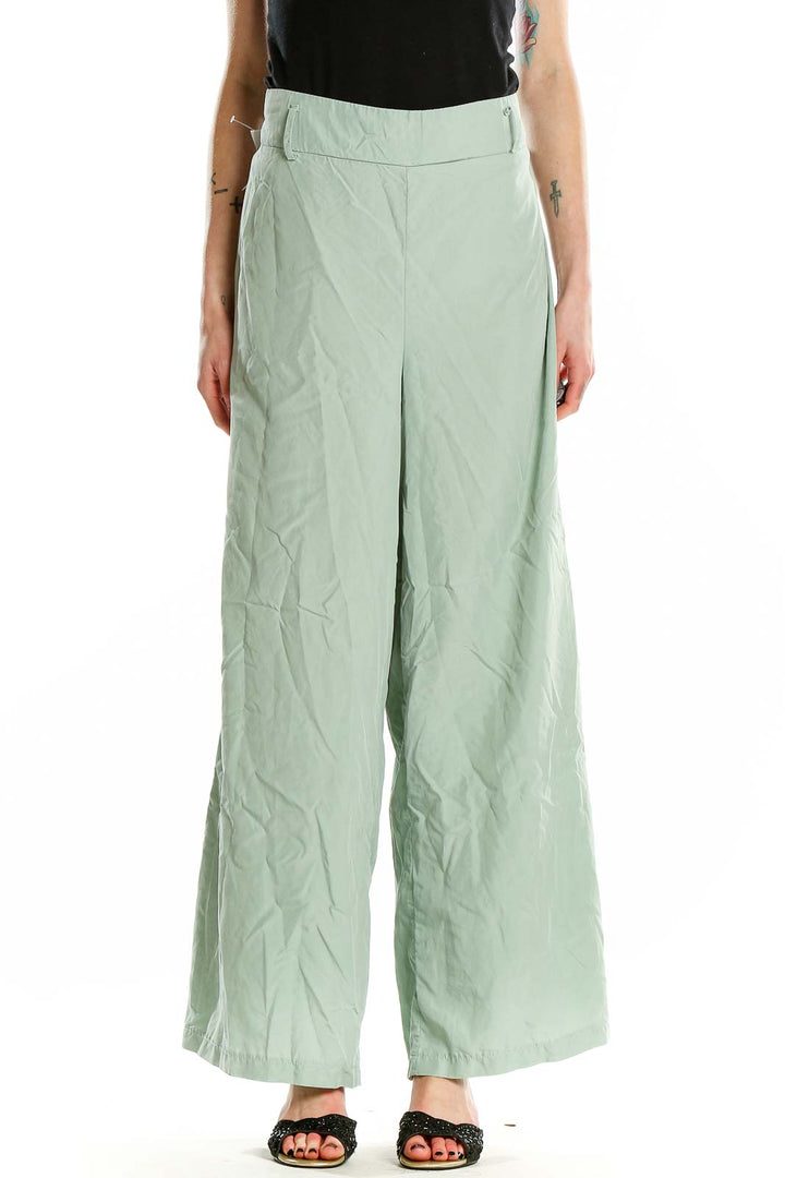 Front view of mint green wide-leg pants from LC WAIKIKI