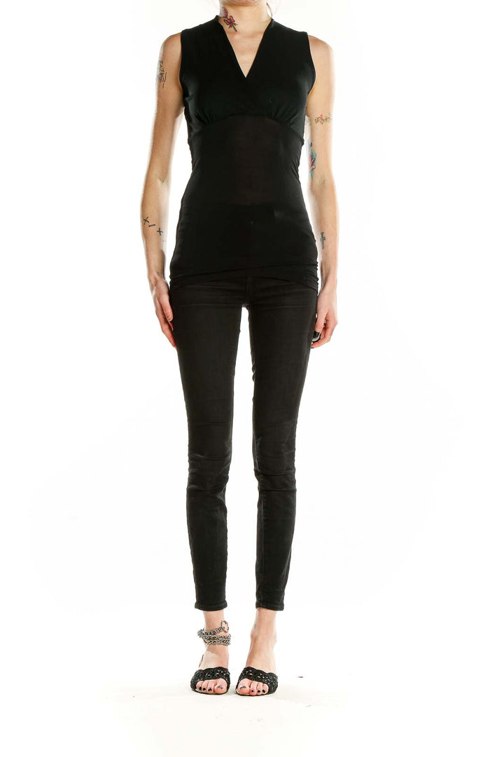 Front view of Max Mara black sleeveless V-neck fitted top