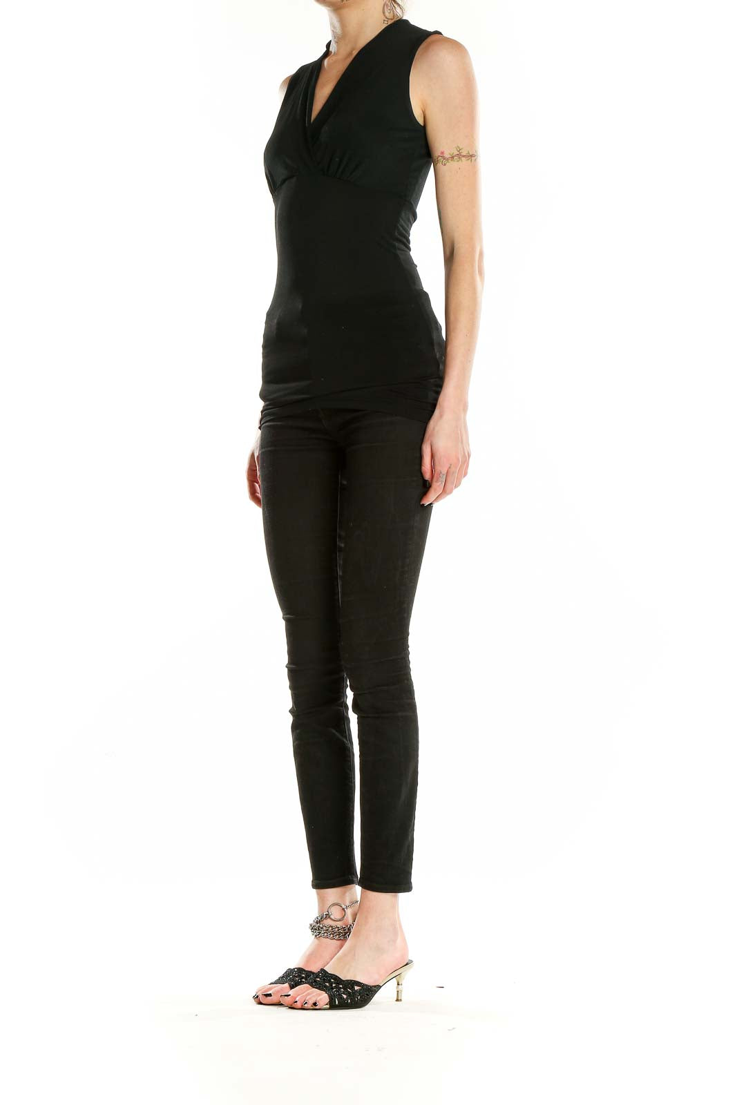 Front view of Max Mara black sleeveless V-neck fitted top