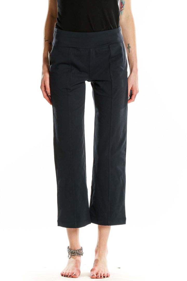 Front view of navy Athleta cropped activewear pants