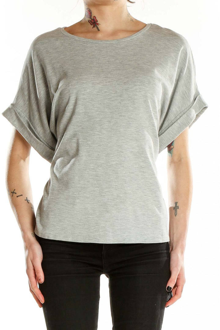 Gray Shorts Sleeve Tie Back T-Shirt