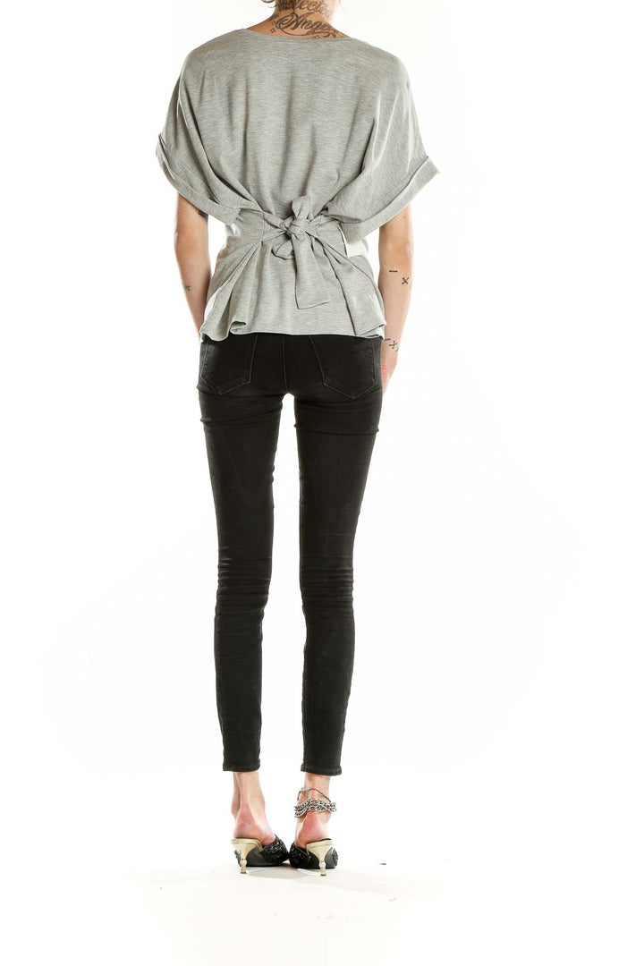 Gray Shorts Sleeve Tie Back T-Shirt