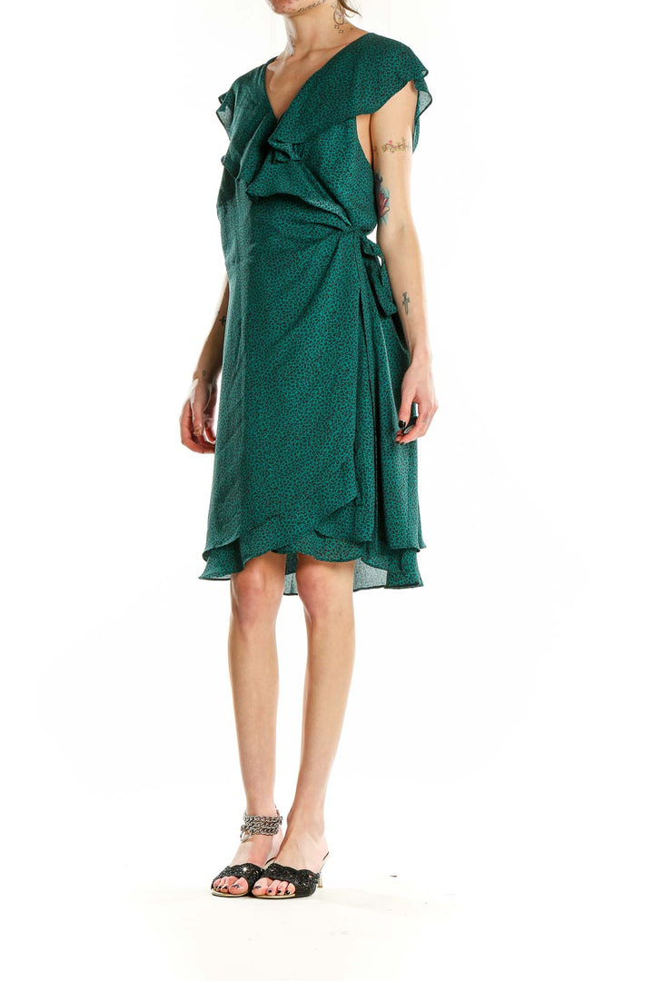 Green Printed Wrap Dress