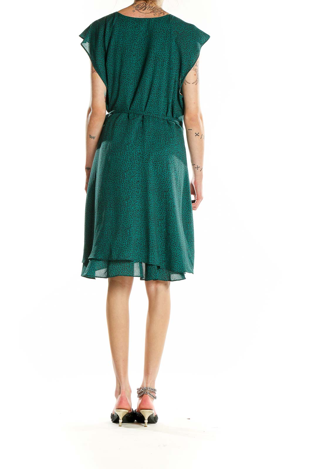 Green Printed Wrap Dress