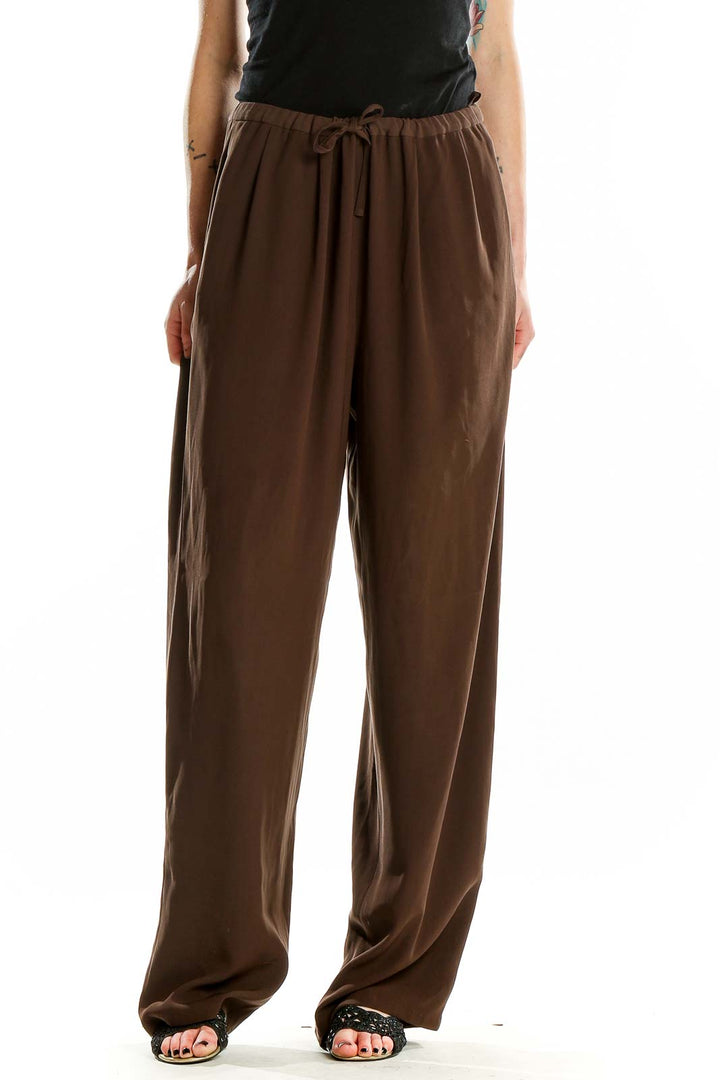 Brown Wide-Leg Drawstring Pants