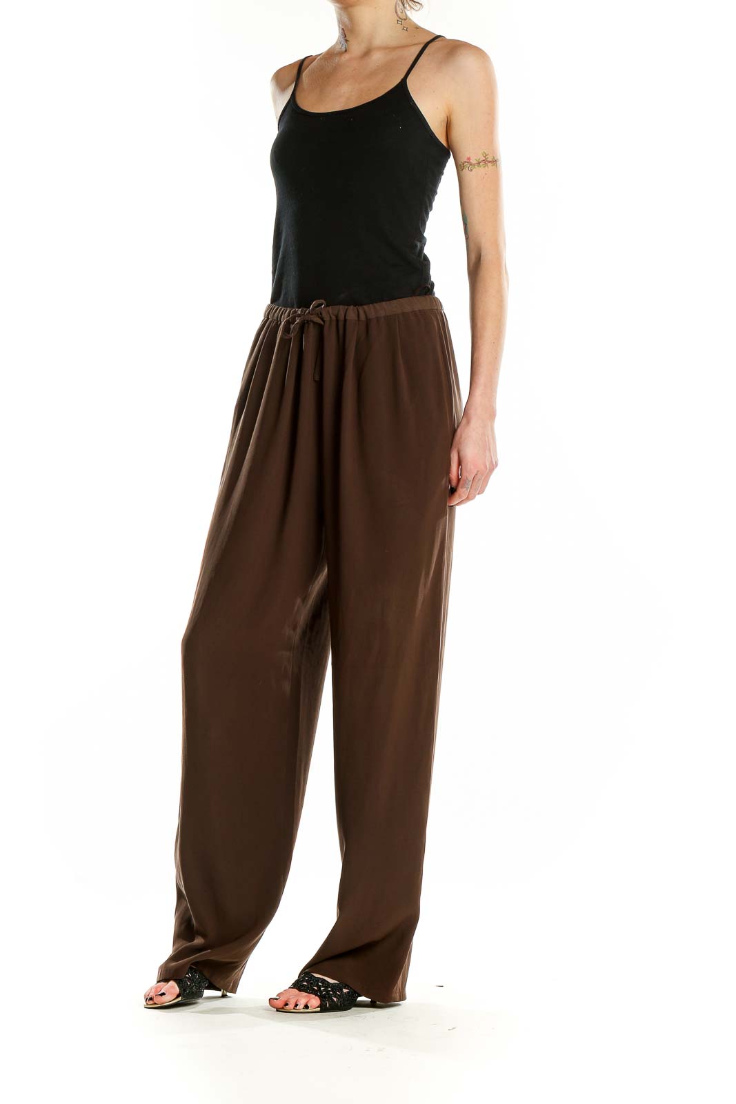 Brown Wide-Leg Drawstring Pants