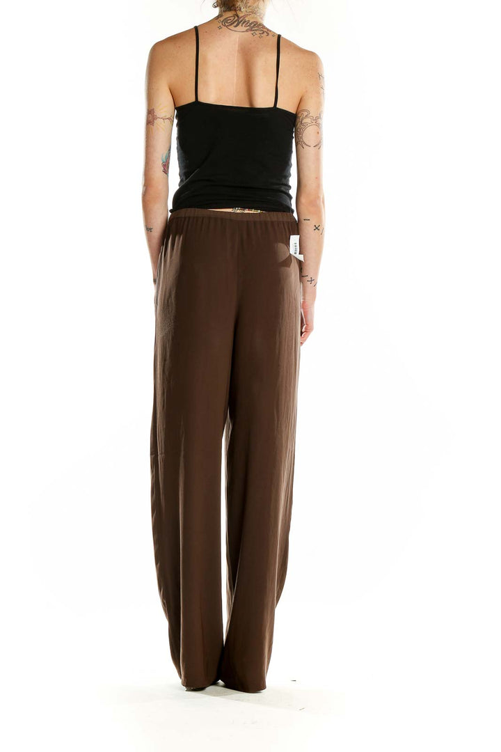 Brown Wide-Leg Drawstring Pants