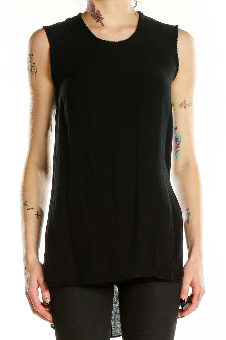 Front view of Helmut Lang black sleeveless high-low tank top