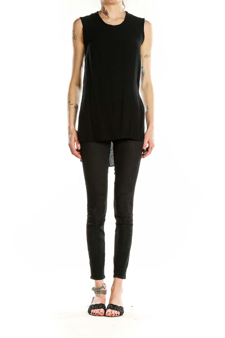 Front view of Helmut Lang black sleeveless high-low tank top