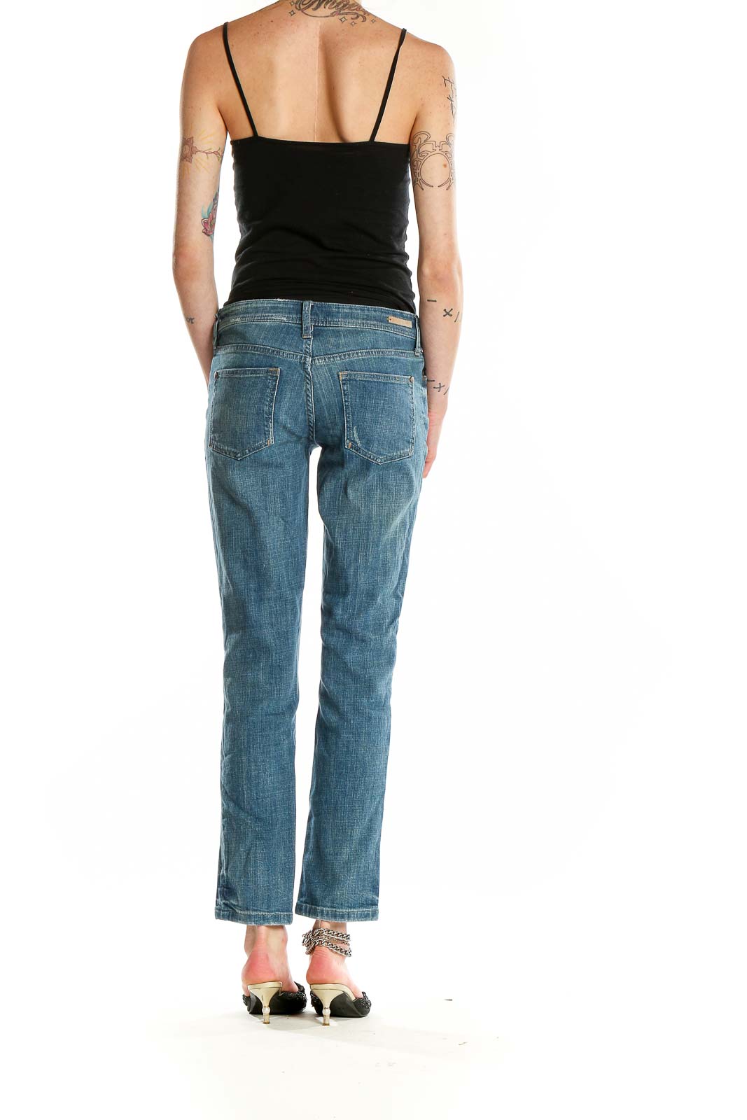 Back view of Pilcro and the Letterpress blue straight leg jeans