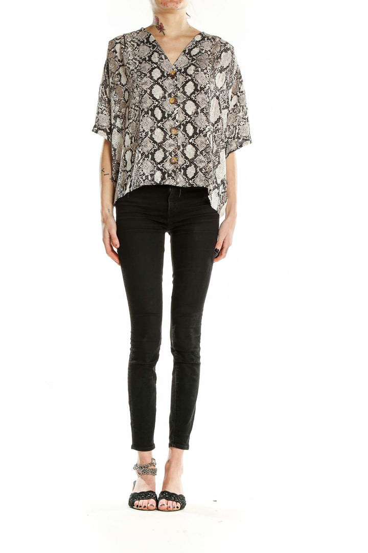 Front view of Express snakeskin print button-down blouse