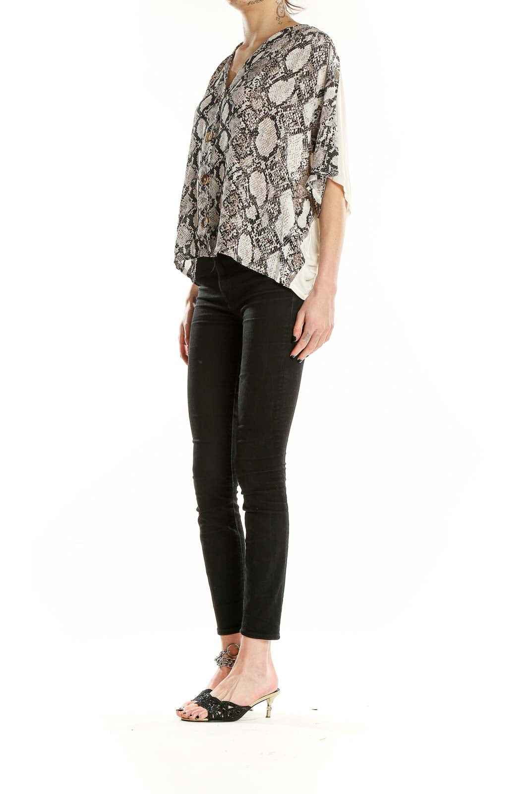 Front view of Express snakeskin print button-down blouse