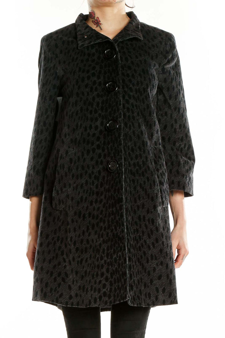 Black Animal Print Single Breasted Coat